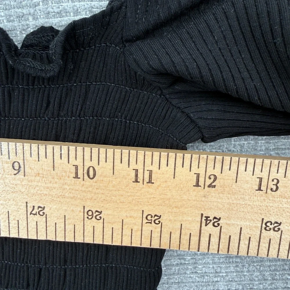 Reformation Smocked Long Top Women Sz M Black Ribbed Coquette Milkmaid‎ Goth
